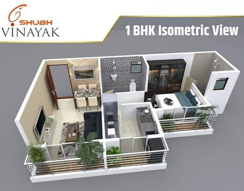 Floor plan of 1 BHK 423 Sq. Ft. Apartment in Shubh Vinayak, Thane