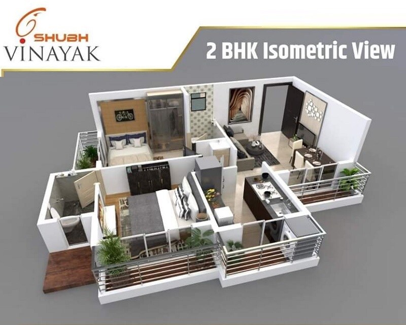 Floor plan of 2 BHK 593 Sq. Ft. Apartment in Shubh Vinayak, Thane