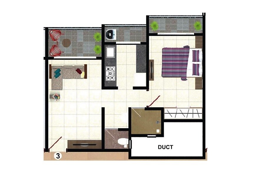 Floor plan of 1 BHK 374 Sq. Ft. Apartment in Shubham Galaxy, Thane