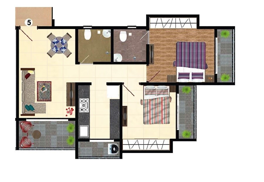 Floor plan of 2 BHK 586 Sq. Ft. Apartment in Shubham Galaxy, Thane