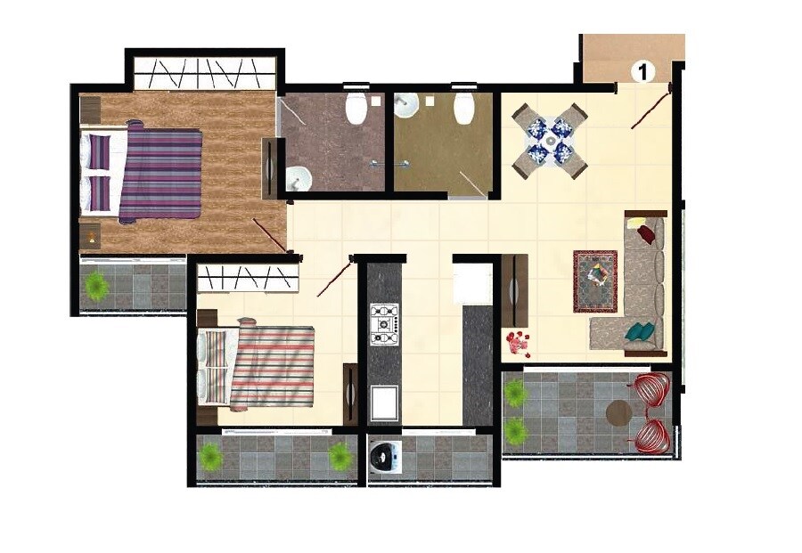 Floor plan of 2 BHK 687 Sq. Ft. Apartment in Shubham Galaxy, Thane
