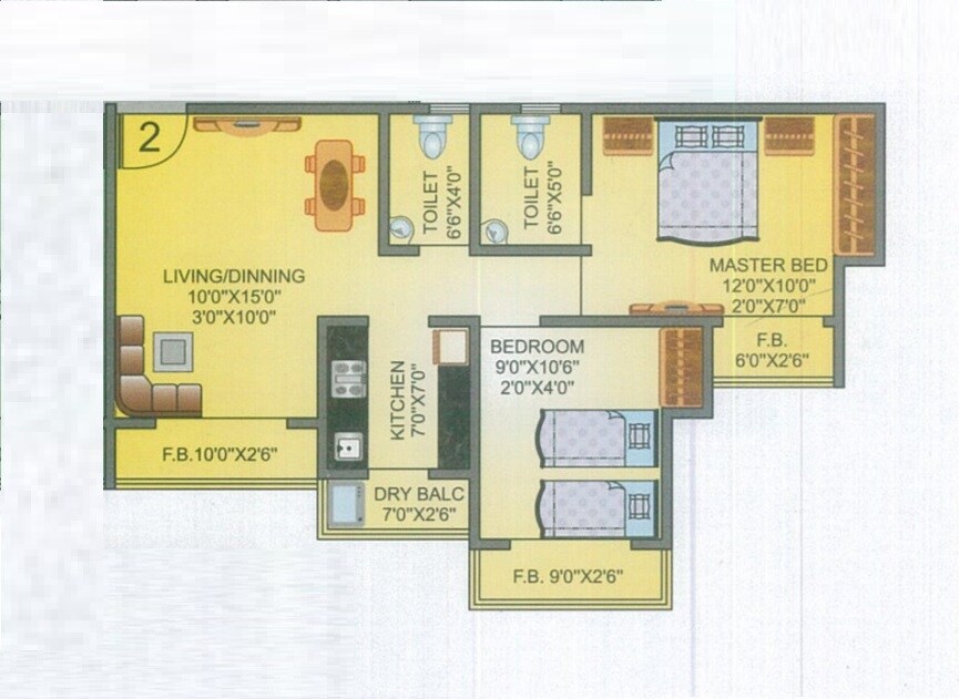 Floor plan of 2 BHK 543 Sq. Ft. Apartment in Shubham Shree Hari Darshan Building No 7, Thane
