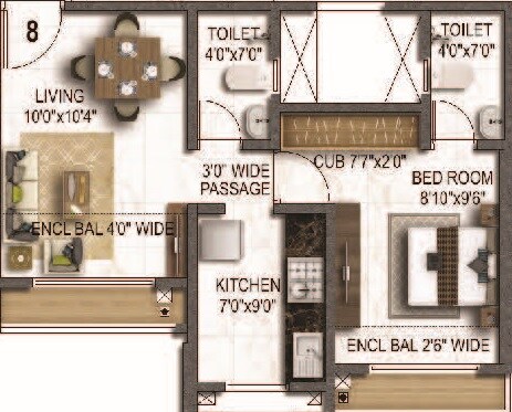 Floor plan of 1 BHK 347 Sq. Ft. Apartment in Siddharth Riverwood Park, Thane