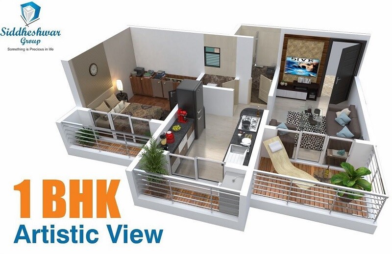 Floor plan of 1 BHK 352 Sq. Ft. Apartment in Siddheshwar Heights Titwala, Thane