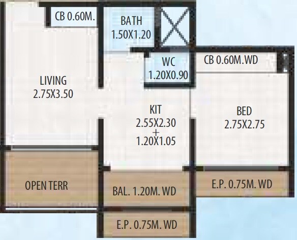 Floor plan of 1 BHK 480 Sq. Ft. Apartment in Siddheshwar Heights Titwala, Thane