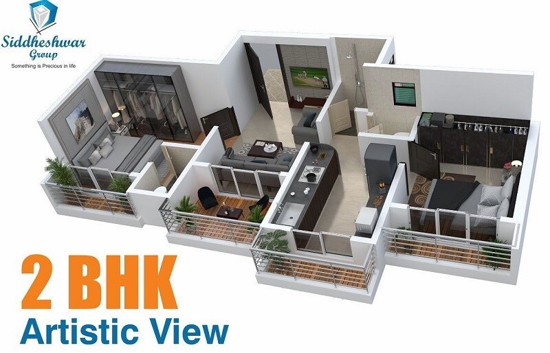 Floor plan of 2 BHK 620 Sq. Ft. Apartment in Siddheshwar Heights Titwala, Thane