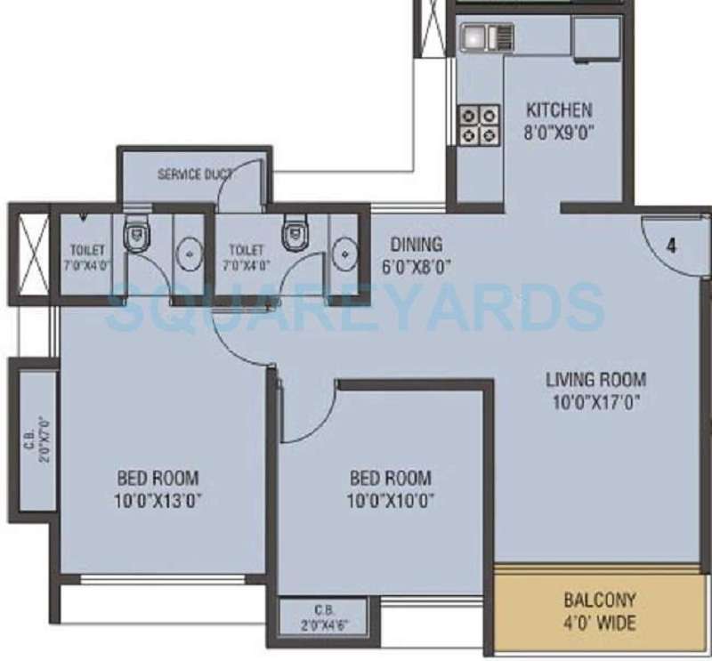 2 BHK 925 Sq. Ft. Apartment in Siddhi Highland Gardens