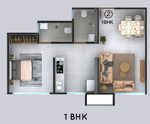 Floor plan of 1 BHK 412 Sq. Ft. Apartment in Highland Windson Heights, Thane