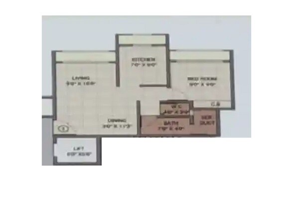 Floor plan of 2 BHK 640 Sq. Ft. Apartment in Siddhi Vinayak Residency, Thane
