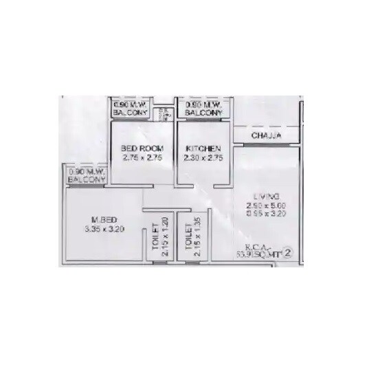 Floor plan of 2 BHK 580 Sq. Ft. Apartment in Siddhivinayak Enclave Bhayandar, Thane