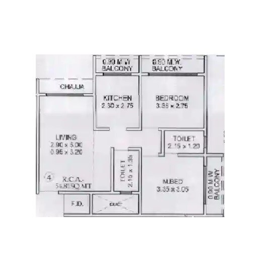 Floor plan of 2 BHK 590 Sq. Ft. Apartment in Siddhivinayak Enclave Bhayandar, Thane