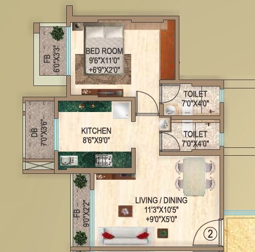 Floor plan of 1 BHK 437 Sq. Ft. Apartment in Siddhivinayak Florentia, Thane