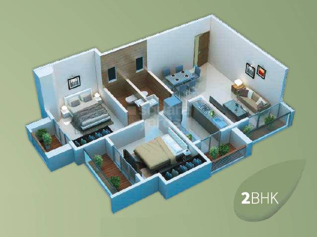 Floor plan of 2 BHK 561 Sq. Ft. Apartment in Siddhivinayak Florentia, Thane