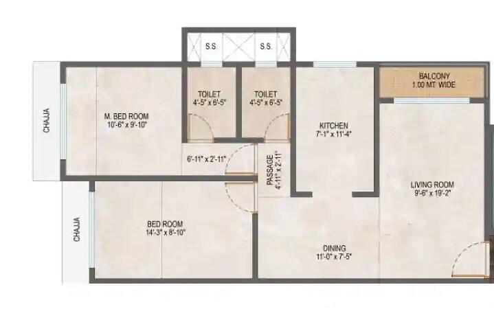 Floor plan of 2 BHK 704 Sq. Ft. Apartment in Siddhivinayak Kasturi Blossom, Thane