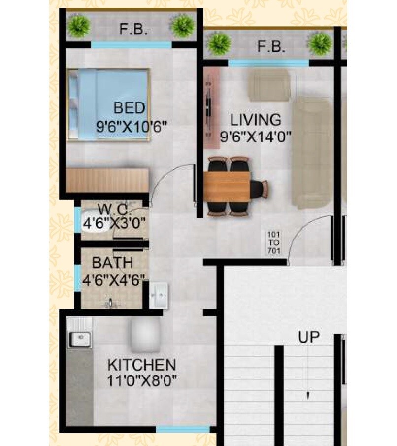 Floor plan of 1 BHK 400 Sq. Ft. Apartment in Siddhivinayak Sai Siddhi Residency, Thane