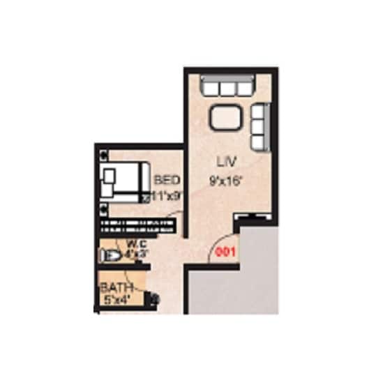 Floor plan of 1 BHK 410 Sq. Ft. Apartment in Siddhivinayak Vedant Vatika, Thane
