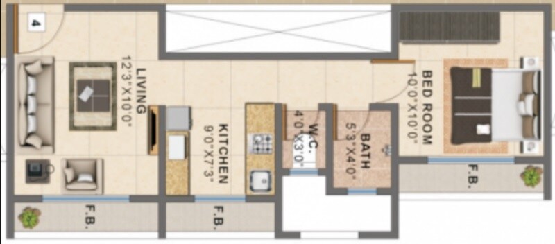 Floor plan of 1 BHK 630 Sq. Ft. Apartment in Silver Enclave, Thane