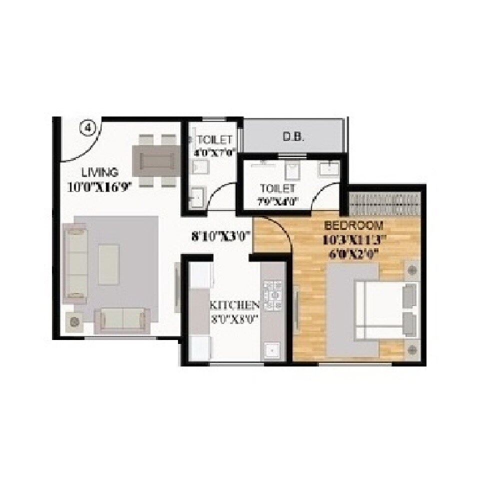 Floor plan of 1 BHK 550 Sq. Ft. Apartment in Silver Lifestyle, Thane