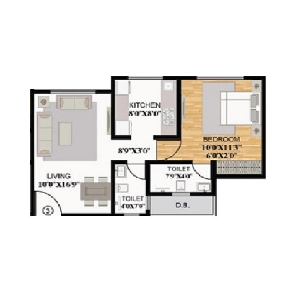 Floor plan of 1 BHK 510 Sq. Ft. Apartment in Silver Lifestyle, Thane