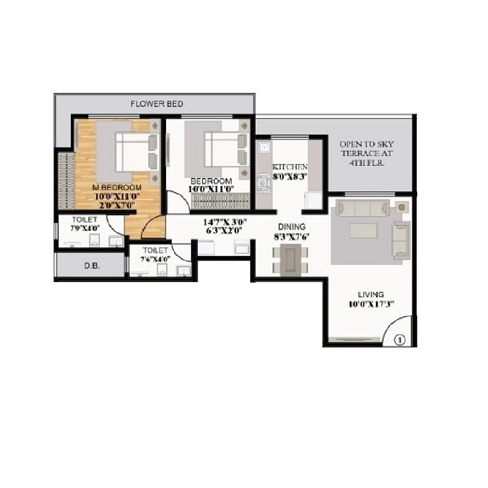 Floor plan of 2 BHK 730 Sq. Ft. Apartment in Silver Lifestyle, Thane
