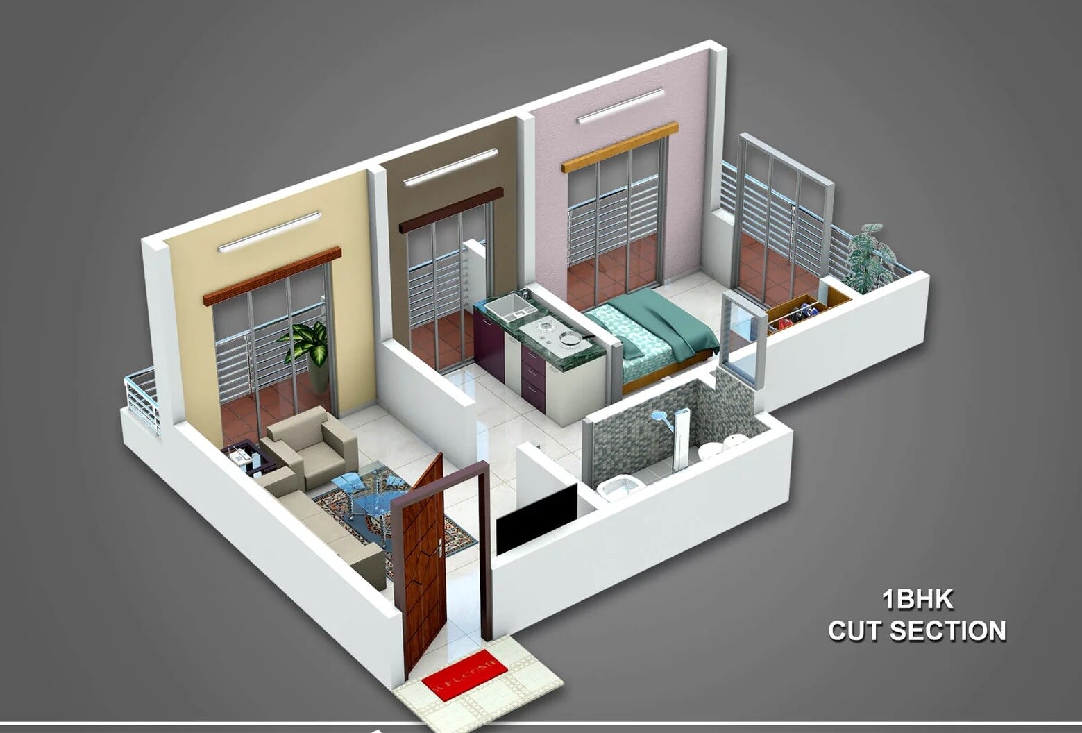 Floor plan of 1 BHK 305 Sq. Ft. Apartment in Silver Shree Sagar Apartment, Thane