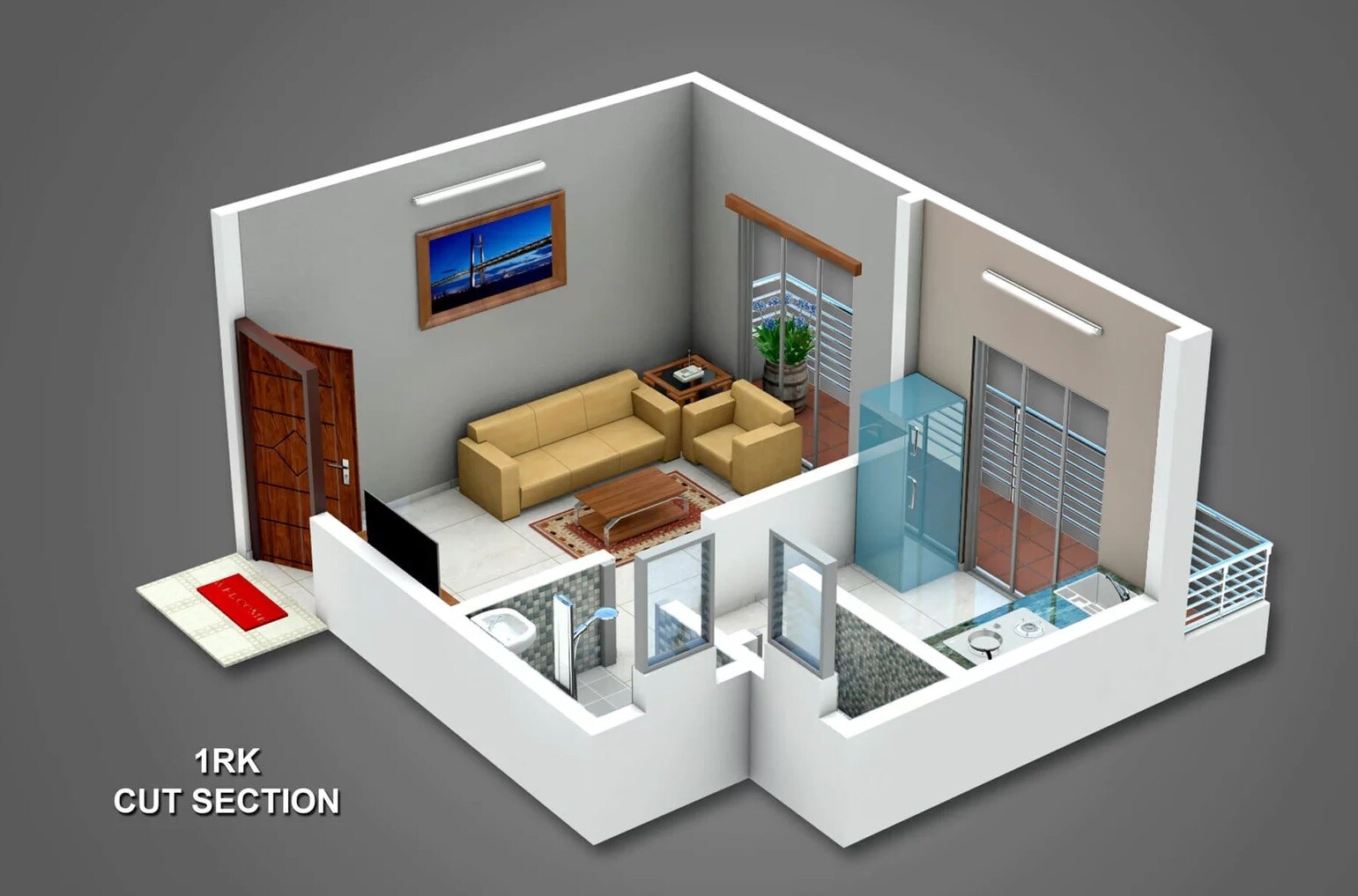 Floor plan of 223 Sq. Ft. Studio in Silver Shree Sagar Apartment, Thane