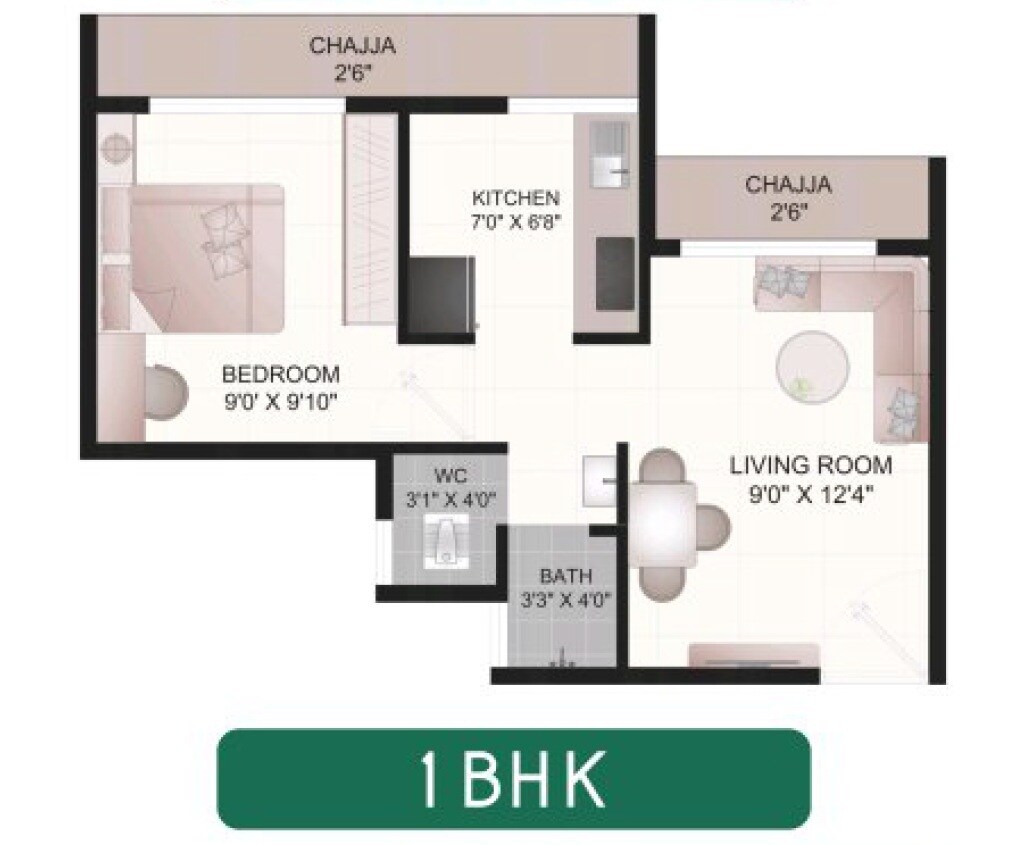 Floor plan of 1 BHK 375 Sq. Ft. Apartment in Silverleaf Hitech Park, Thane