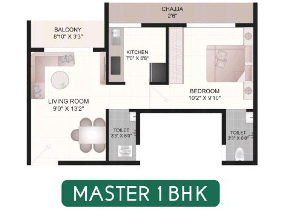 1 BHK 405 Sq. Ft. Apartment
