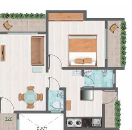Floor plan of 1 BHK 363 Sq. Ft. Apartment in Silverleaf J Wing, Thane