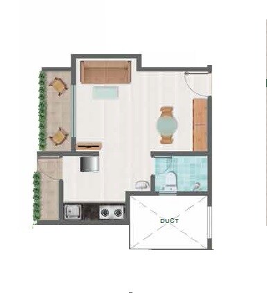 Floor plan of 228 Sq. Ft. Studio in Silverleaf J Wing, Thane