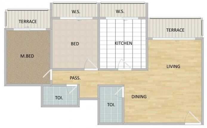 Floor plan of 2 BHK 1012 Sq. Ft. Apartment in Singh Ikon, Thane