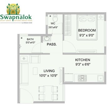 Floor plan of 1 BHK 323 Sq. Ft. Apartment in Siteman Swapnalok, Thane