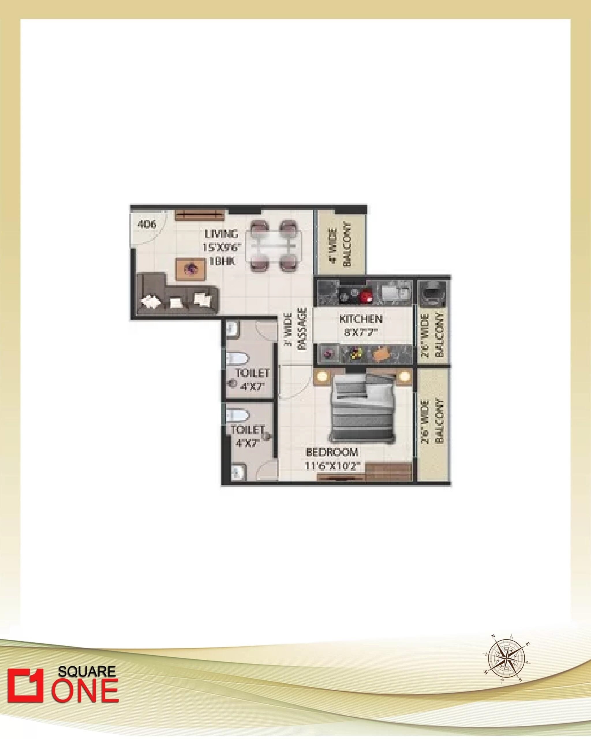 1 BHK 458 Sq. Ft. Apartment