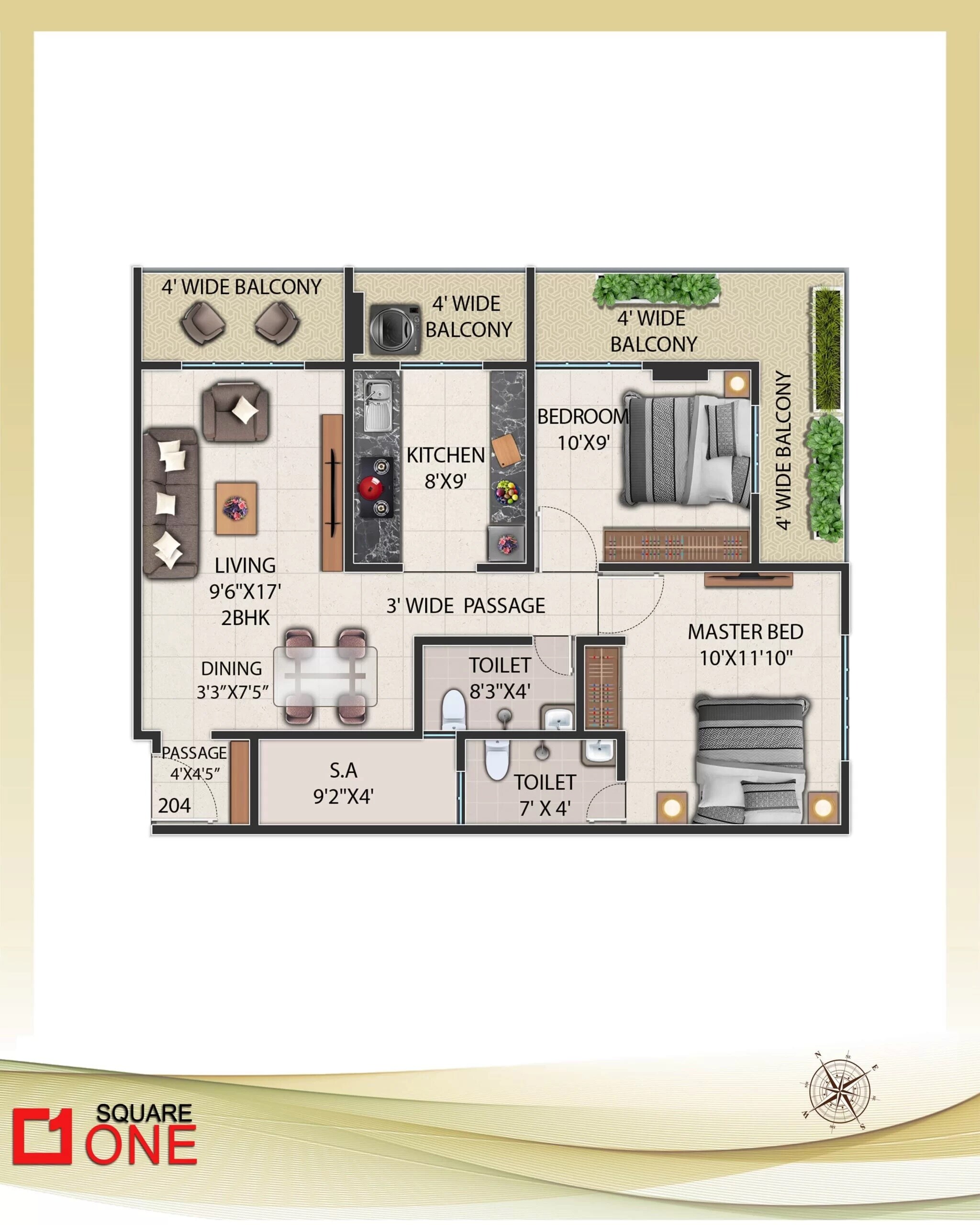 2 BHK 795 Sq. Ft. Apartment