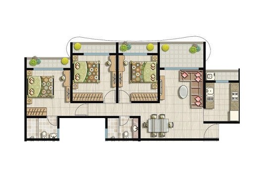 Floor plan of 3 BHK 815 Sq. Ft. Apartment in Sk Imperial Heights, Thane