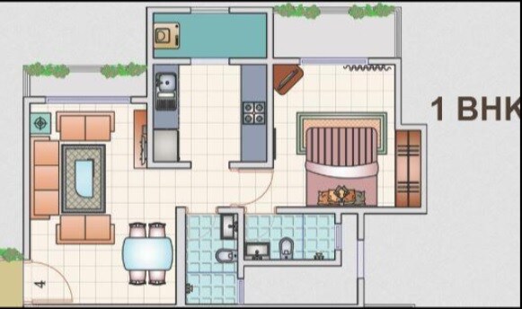 Floor plan of 1 BHK 366 Sq. Ft. Apartment in SKD Pinnacolo, Thane
