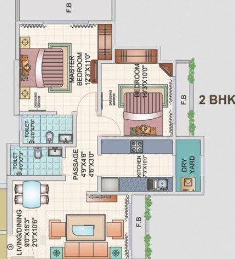 Floor plan of 2 BHK 549 Sq. Ft. Apartment in SKD Pinnacolo, Thane