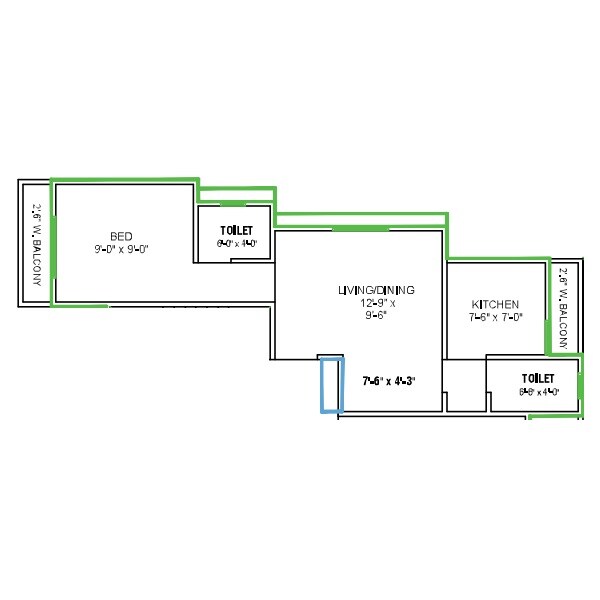 Floor plan of 1 BHK 427 Sq. Ft. Apartment in Sky Yash Apartment, Thane
