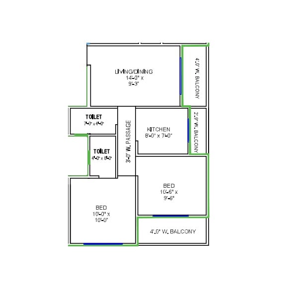 Floor plan of 2 BHK 572 Sq. Ft. Apartment in Sky Yash Apartment, Thane