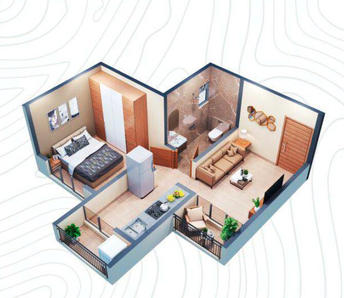 Floor plan of 1 BHK 350 Sq. Ft. Apartment in Skybound Arzoo Greens, Thane