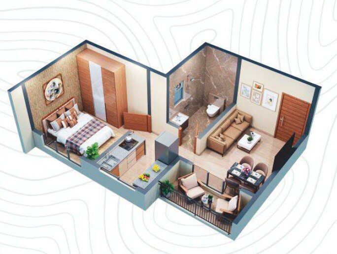 Floor plan of 1 BHK 328 Sq. Ft. Apartment in Skybound Arzoo Greens, Thane