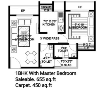 Floor plan of 1 BHK 450 Sq. Ft. Apartment in Skylark Mukta Gharonda, Thane