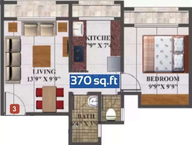 1 BHK 370 Sq. Ft. Apartment in Skywards Vision Regency