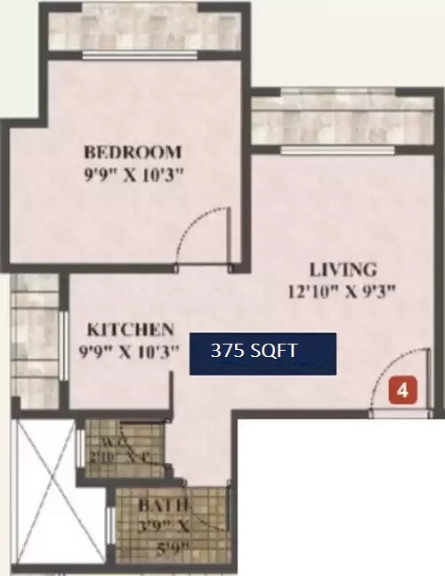 Floor plan of 1 BHK 375 Sq. Ft. Apartment in Skywards Vision Regency, Thane