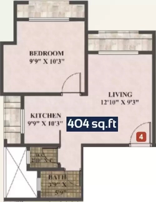 Floor plan of 1 BHK 404 Sq. Ft. Apartment in Skywards Vision Regency, Thane