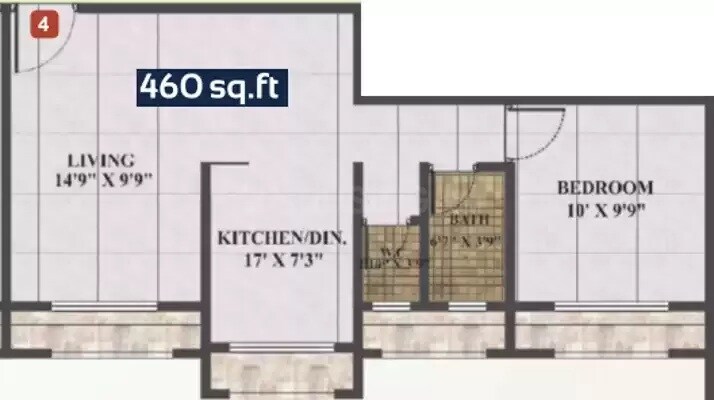 Floor plan of 1 BHK 460 Sq. Ft. Apartment in Skywards Vision Regency, Thane