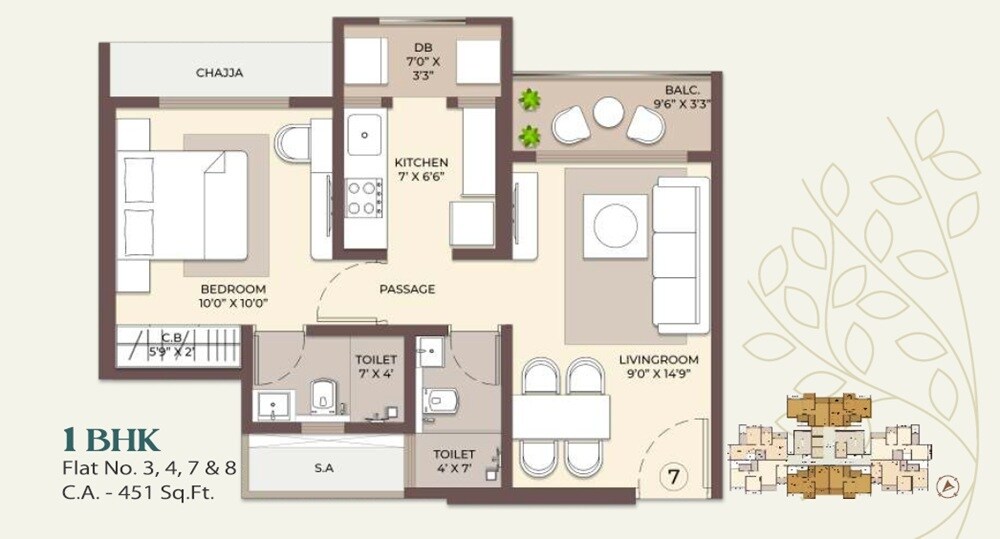 Floor plan of 1 BHK 451 Sq. Ft. Apartment in Smit Vista, Thane