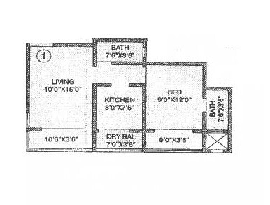 Floor plan of 1 BHK Apartment - 450 sq. ft. in SN Medtiya Raviraj, Thane