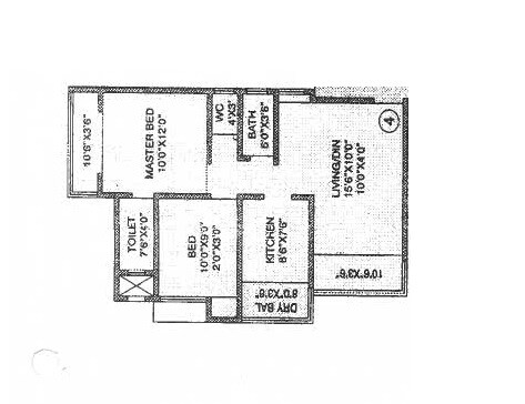 Floor plan of 2 BHK Apartment - 584 sq. ft. in SN Medtiya Raviraj, Thane