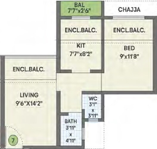 Floor plan of 1 BHK 291 Sq. Ft. Apartment in Sneh Serene, Thane
